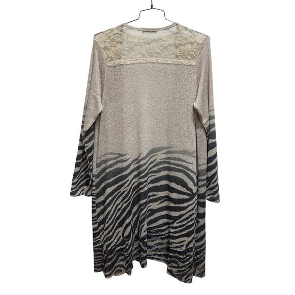 Vocal Lace Open Knit Cardigan Duster XL Cream Animal Print Long Line Boho Indie - Picture 2 of 7
